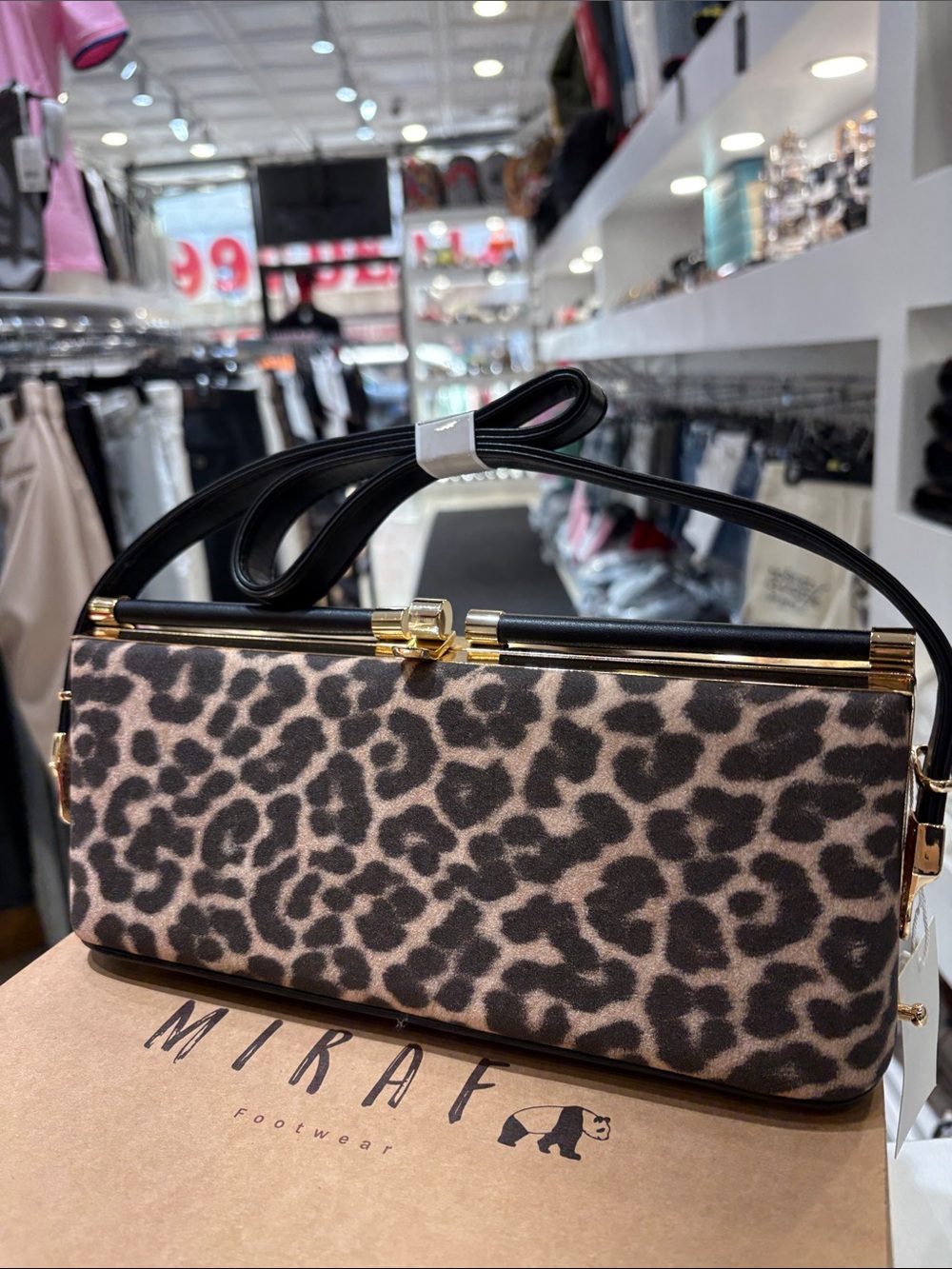 Leopard Print Shoulder Bag with Gold Hardware